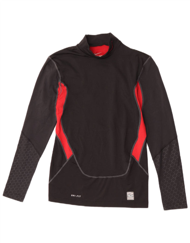 Top gráfico Nike masculino Dri Fit manga comprida bloco colorido preto médio