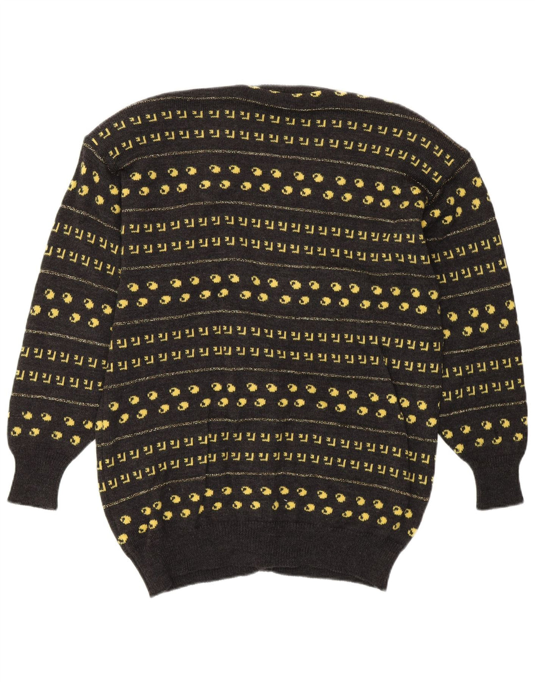 Suéter cardigã feminino VINTAGE EU 38 lã geométrica cinza médio