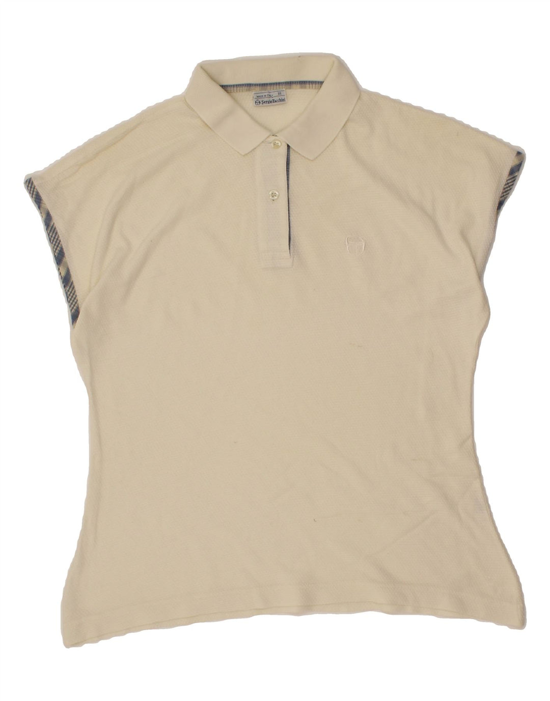 SERGIO TACCHINI Womens Sleeveless Polo Shirt EU 44 XL Off White Cotton Vintage Sergio Tacchini and Second-Hand Sergio Tacchini from Messina Hembry 