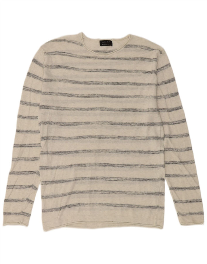 Zara Top masculino manga comprida pequeno algodão listrado branco