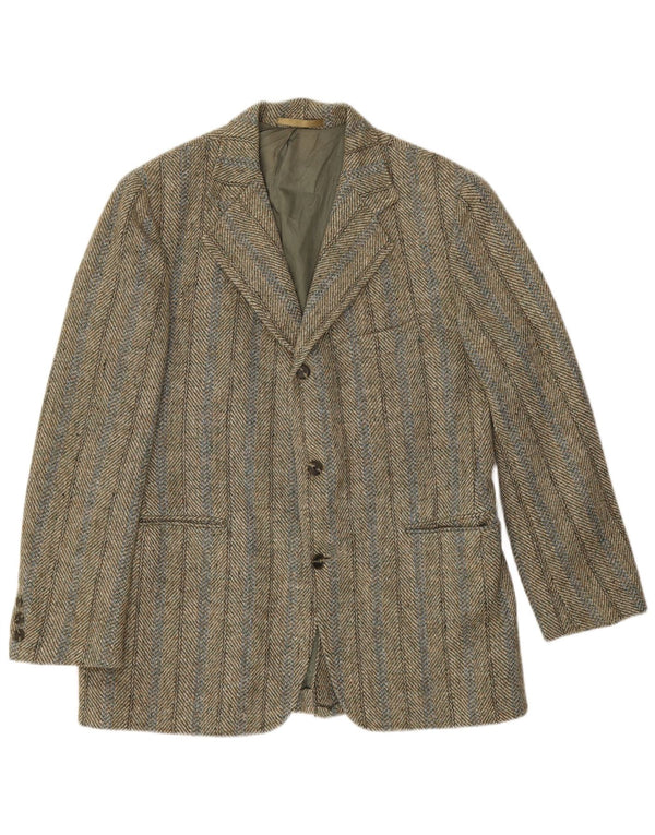 Jaqueta blazer masculina de 3 botões Harris Tweed Reino Unido 38 espinha de peixe cáqui médio