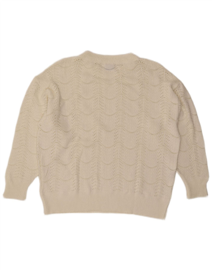 Suéter feminino vintage com gola redonda IT 46 grande branco chevron