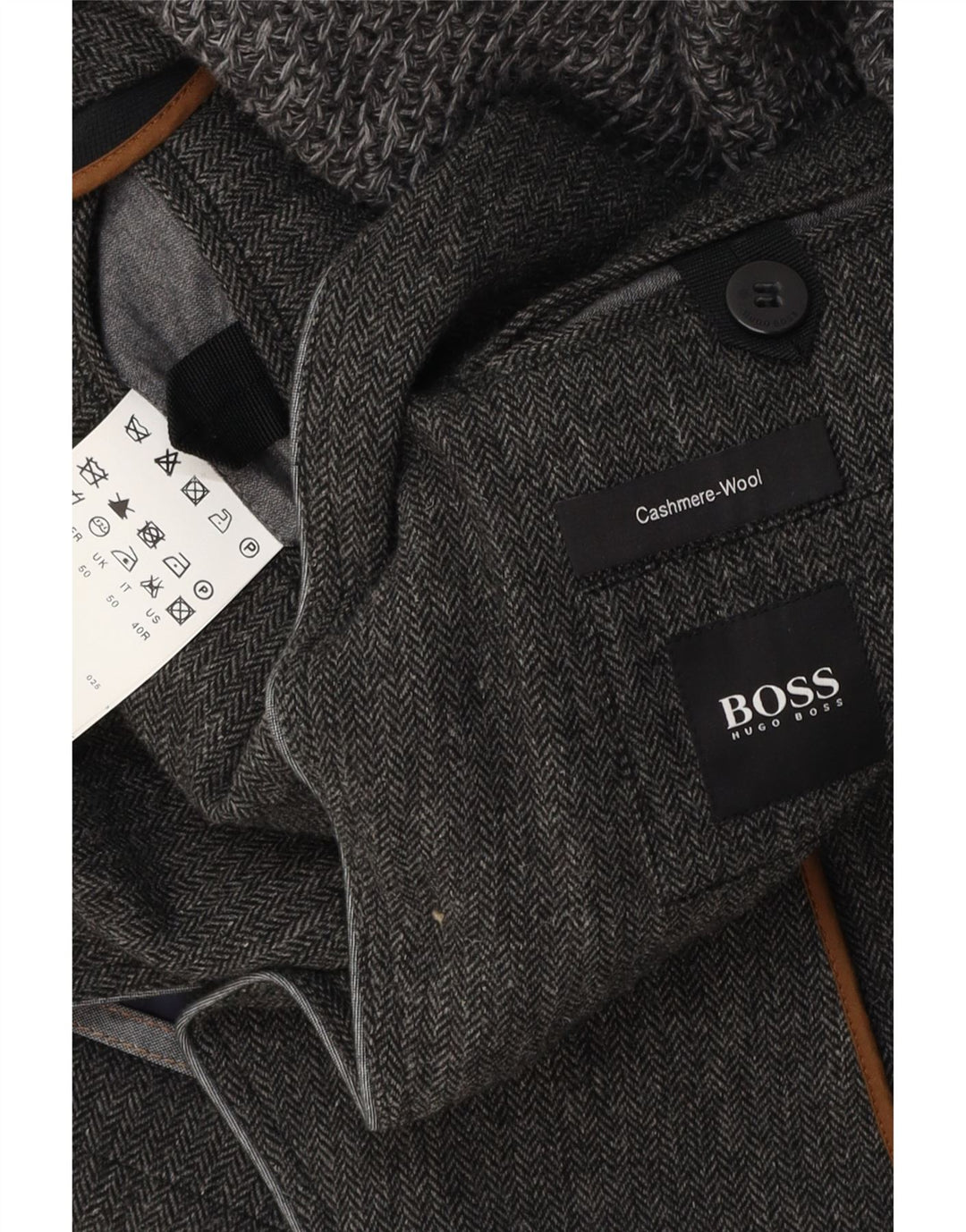 Jaqueta blazer masculina de 3 botões HUGO BOSS UE 50 grande espinha de peixe cinza