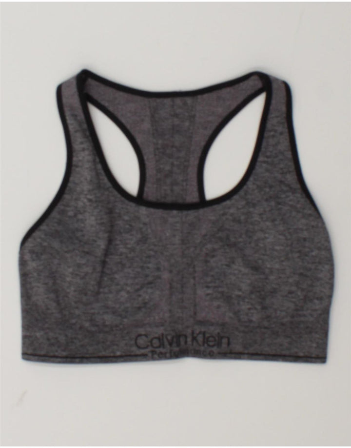 Sutiã esportivo gráfico feminino Calvin Klein cinza médio