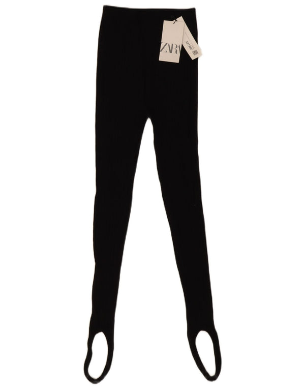 Zara Womens Stirrup Leggings UK 12 Médio Algodão Preto