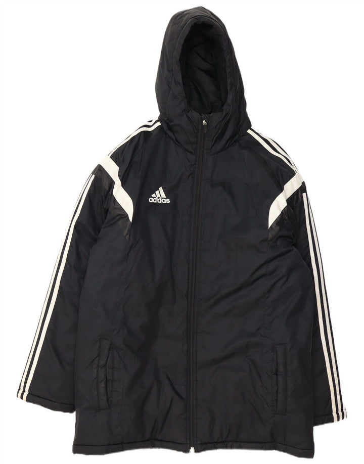 Jaqueta acolchoada com capuz masculina Adidas UK 42 XL preto colorblock poliéster