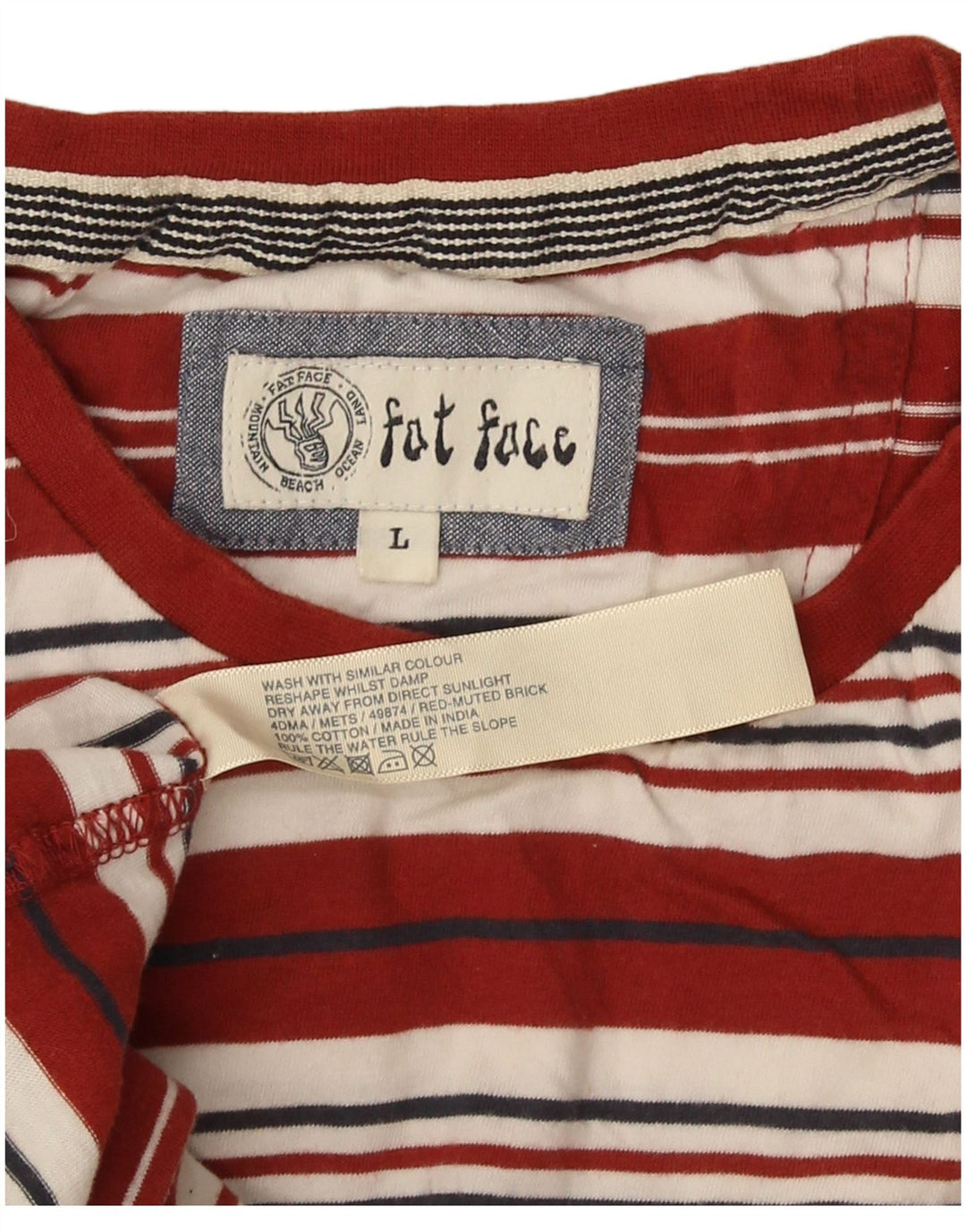 Camiseta masculina Fat Face Top grande de algodão listrado vermelho