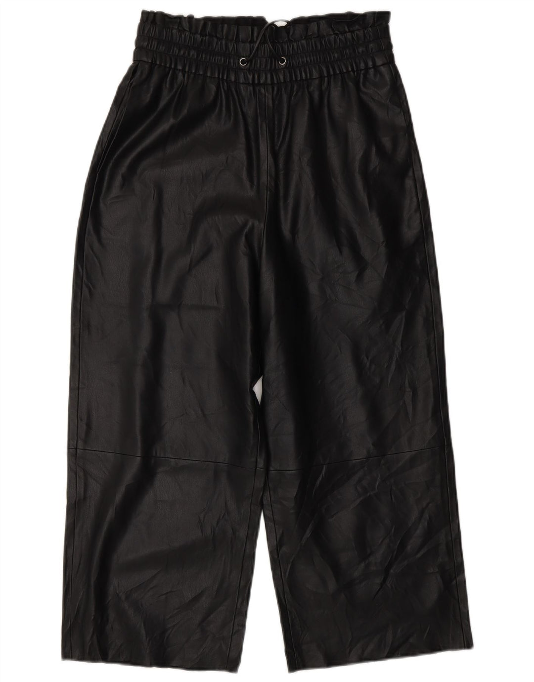ZARA Calça feminina de couro sintético com perna larga XS W25 L20 preta