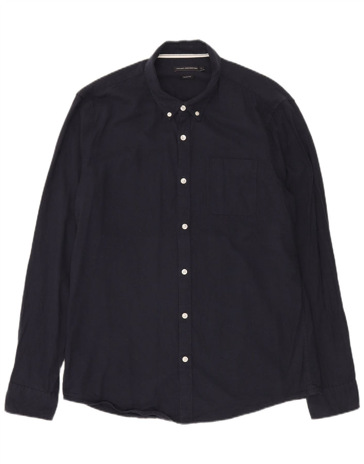 FRENCH CONNECTION Camisa masculina slim fit grande algodão azul marinho