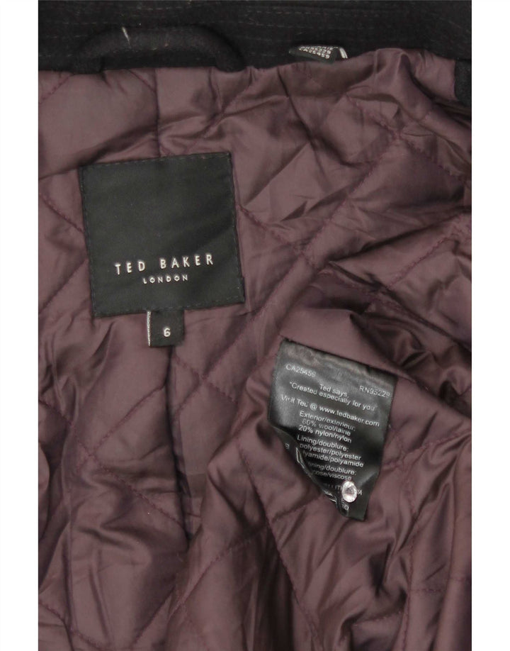 Casaco masculino Ted Baker com capuz ervilha tamanho 6 XL lã preta