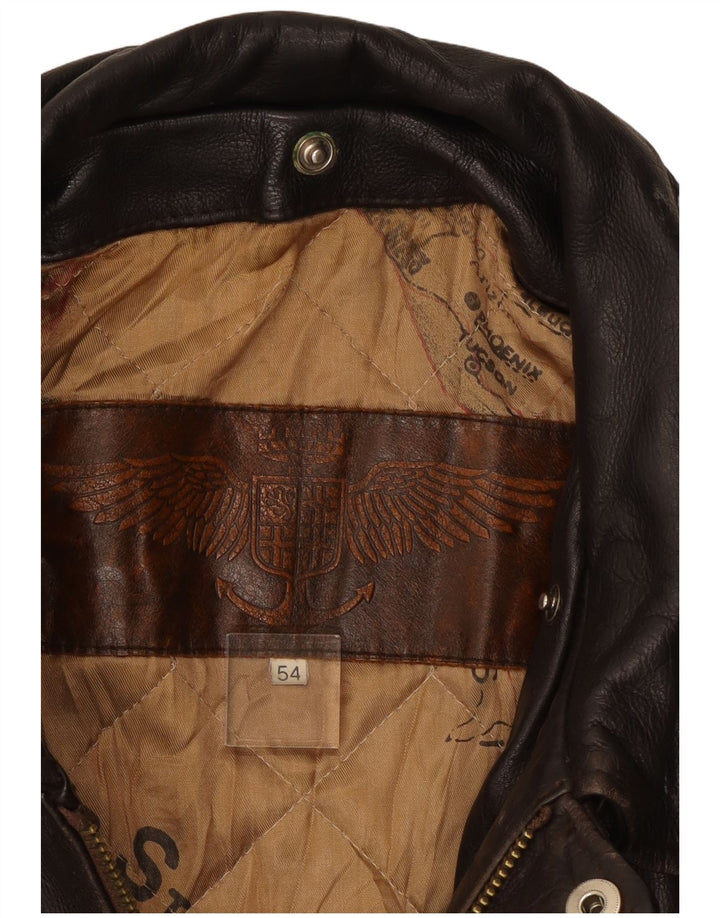 Jaqueta de couro militar masculina vintage IT 54 2XL marrom