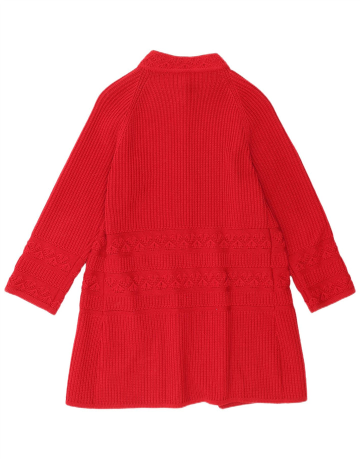 Camisola Cardigan Longline Feminina Vintage Reino Unido 14 Lã Virgem Vermelha Média
