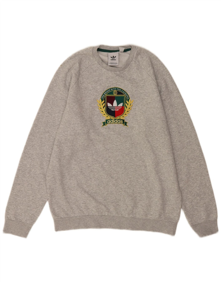 Adidas Mens Graphic Moletom Jumper Médio Algodão Cinza