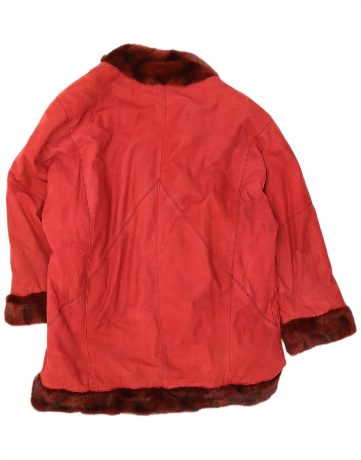 Sobretudo feminino VINTAGE de camurça aberta grande IT 44 couro vermelho médio