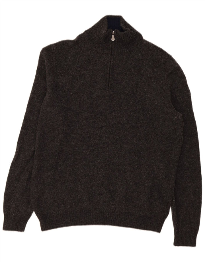 Suéter masculino John Lewis com zíper e gola em lã Merino cinza médio