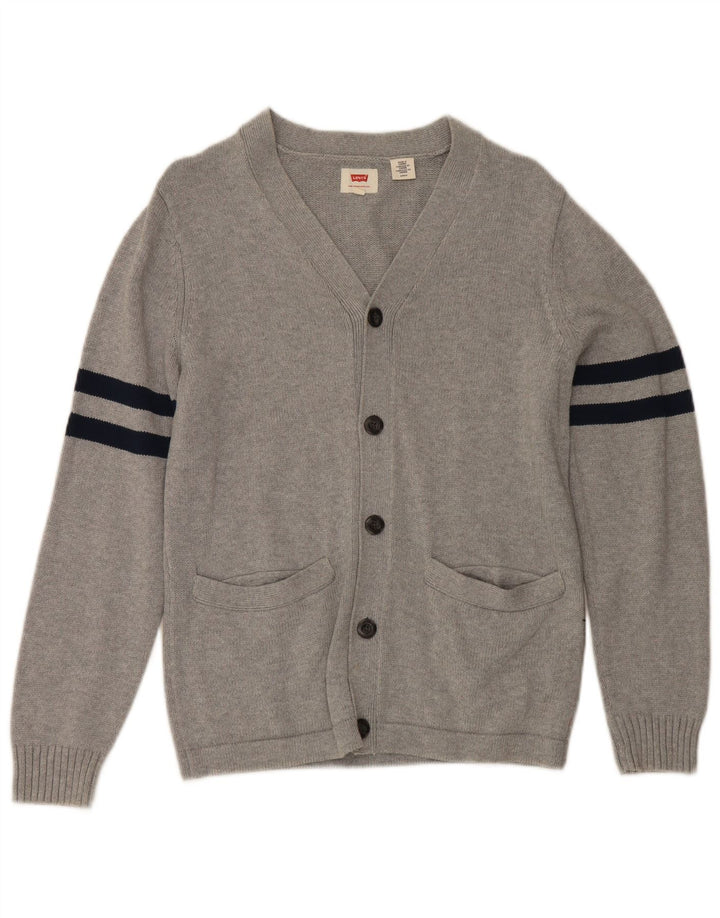 Suéter cardigã masculino Levi's pequeno algodão listrado cinza