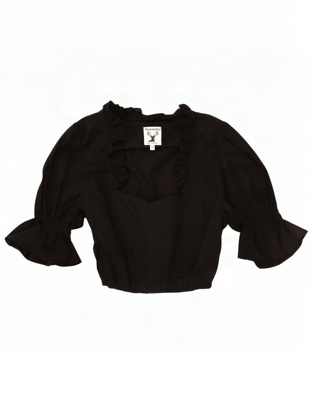 Blusa feminina Alpenmarchen com babados na frente e corte frontal UE 40 médio preto