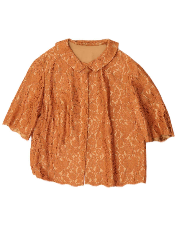 Blusa feminina vintage de manga curta UK 16 grande laranja floral