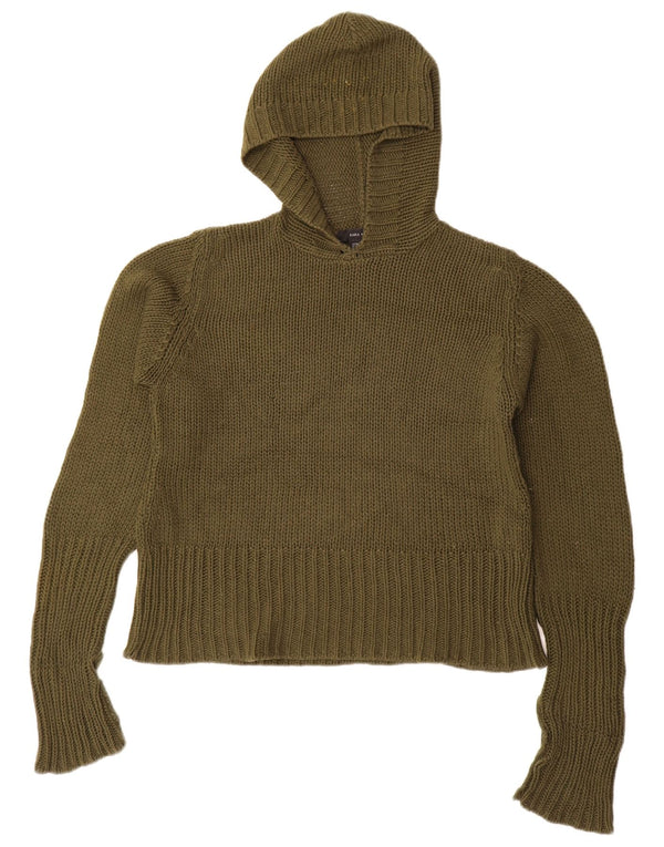 Zara Suéter feminino com capuz grande e grande Reino Unido 14 acrílico verde médio