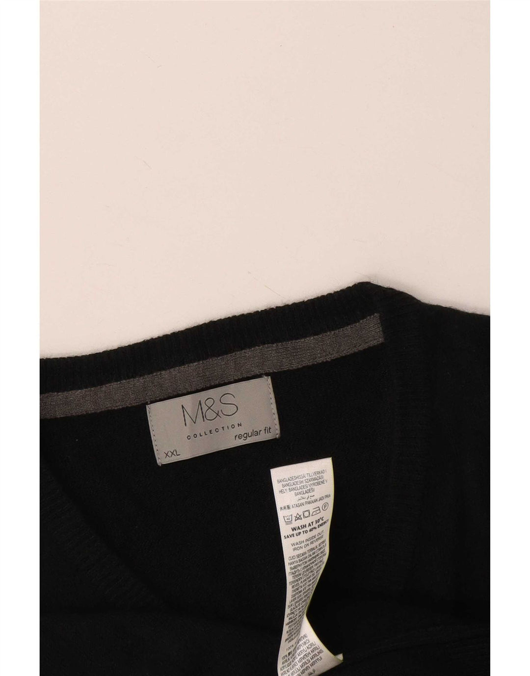 Suéter masculino Marks & Spencer com ajuste regular e decote em V 2XL acrílico preto