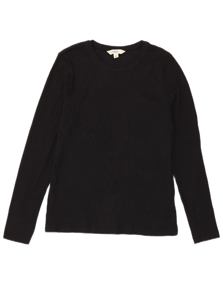 Top feminino Marks & Spencer manga comprida Reino Unido 14 algodão preto médio