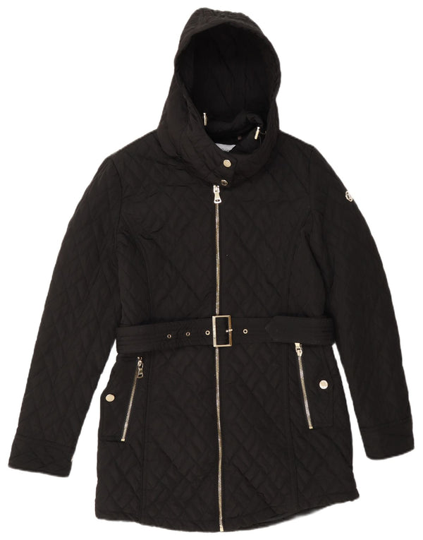 Sobretudo acolchoado com capuz feminino Calvin Klein Reino Unido 10 pequeno poliéster preto