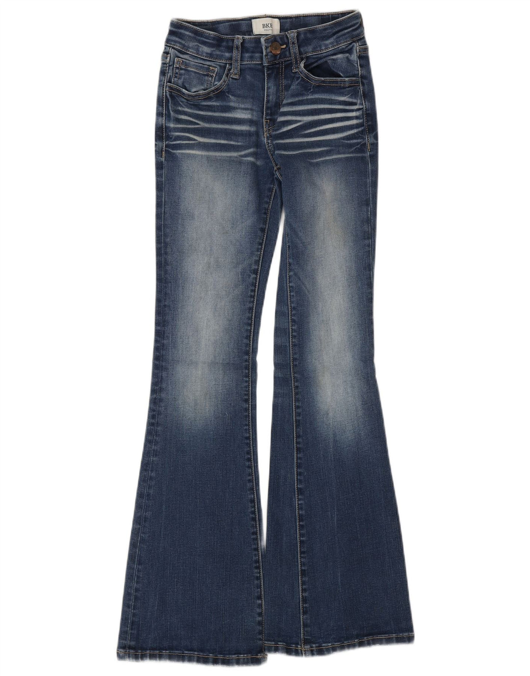 BKE Jeans femininos longos queimados 9-10 anos W24 L28 algodão azul