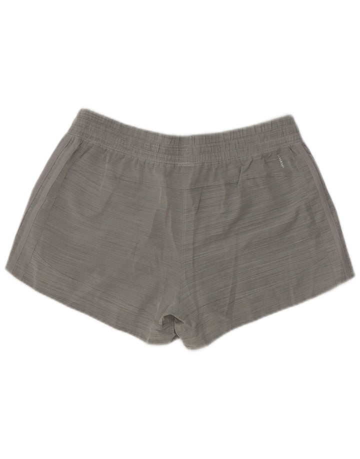 Shorts esportivos femininos Adidas UK 12/14 poliéster listrado cinza médio
