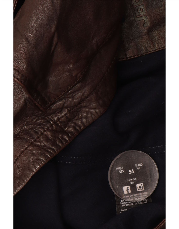 Jaqueta de couro masculina vintage IT 54 2XL couro marrom