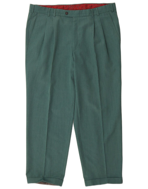 Vintage Mens Pegged Suit Trousers IT 54 2XL W38 L30 Green Polyester