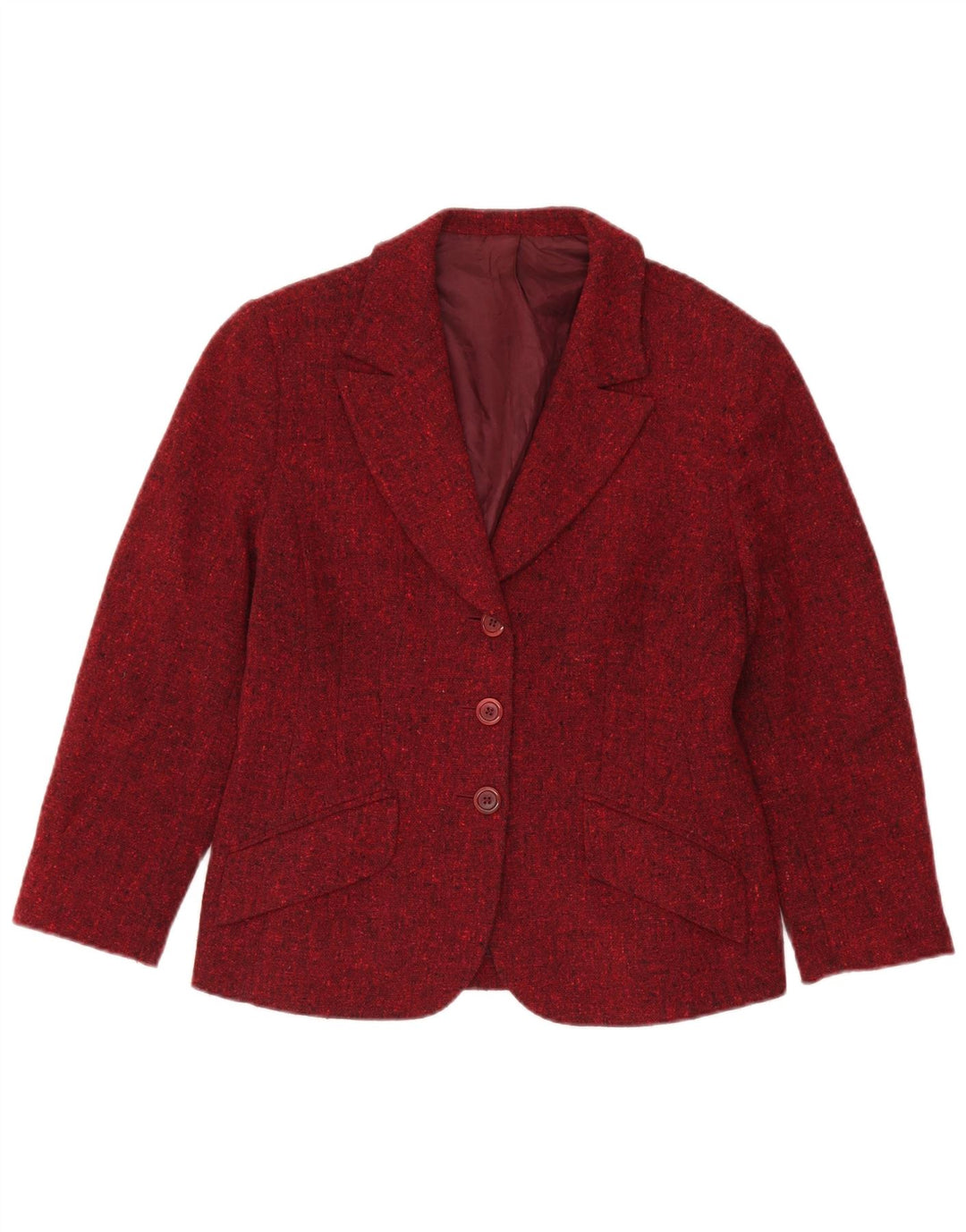 Jaqueta blazer feminina de 3 botões Hobbs Reino Unido 12 lã manchada cor de vinho média