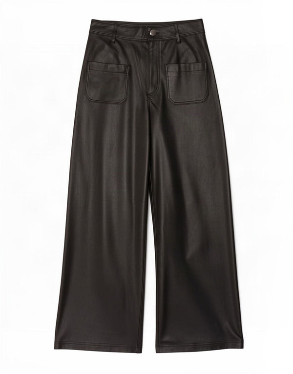 Zara Calça feminina de couro sintético de cintura alta EU 36 XS W26 L27 preta