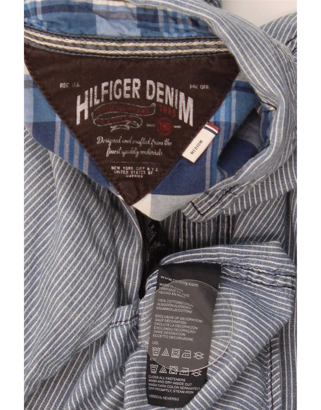 Camisa masculina Tommy Hilfiger média listrada de algodão azul marinho