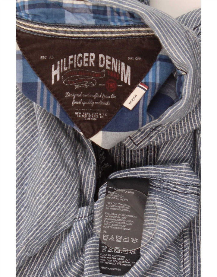 Camisa masculina Tommy Hilfiger média listrada de algodão azul marinho