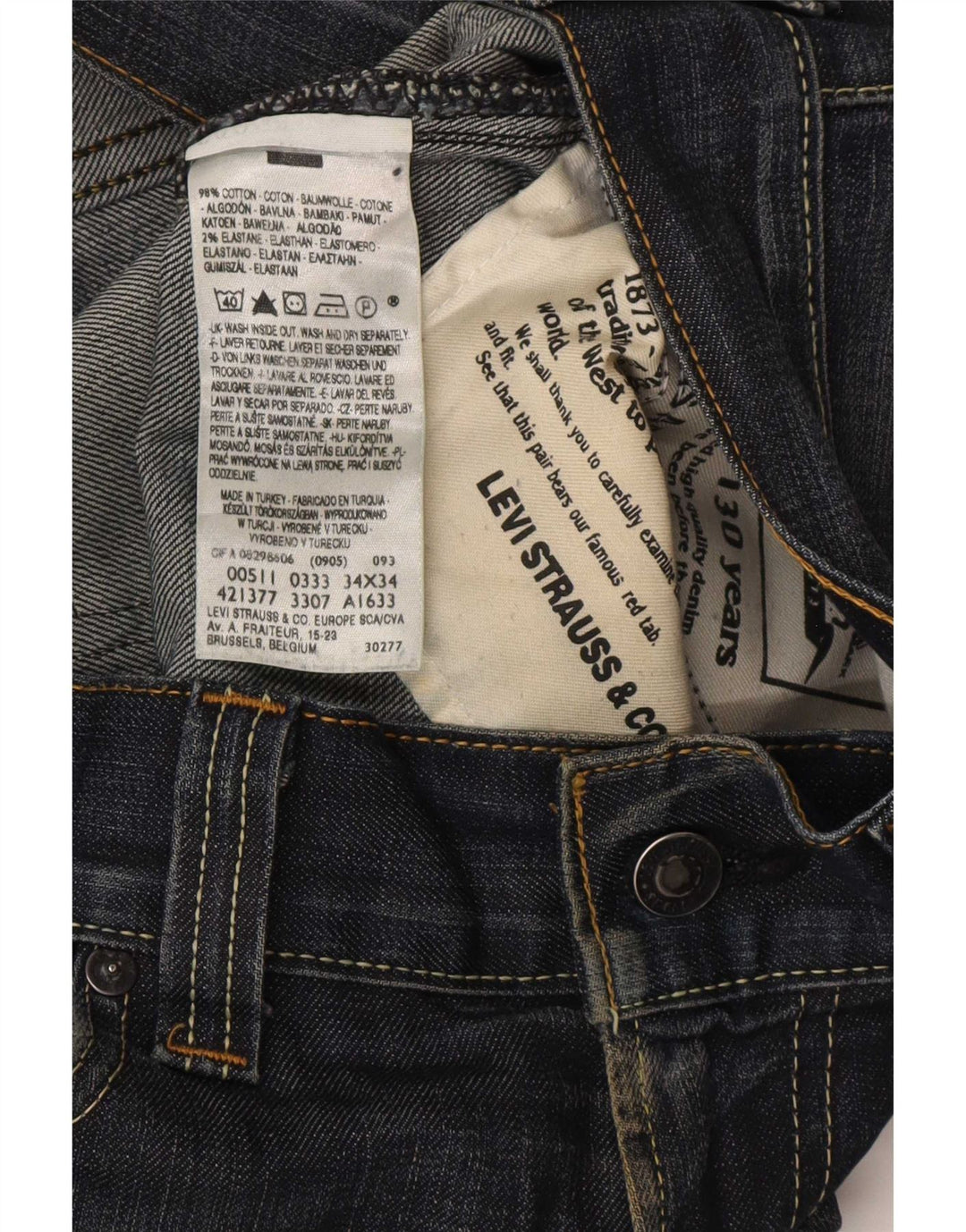 Levi's Masculino 511 Slim Jeans W34 L34 Azul Marinho Algodão