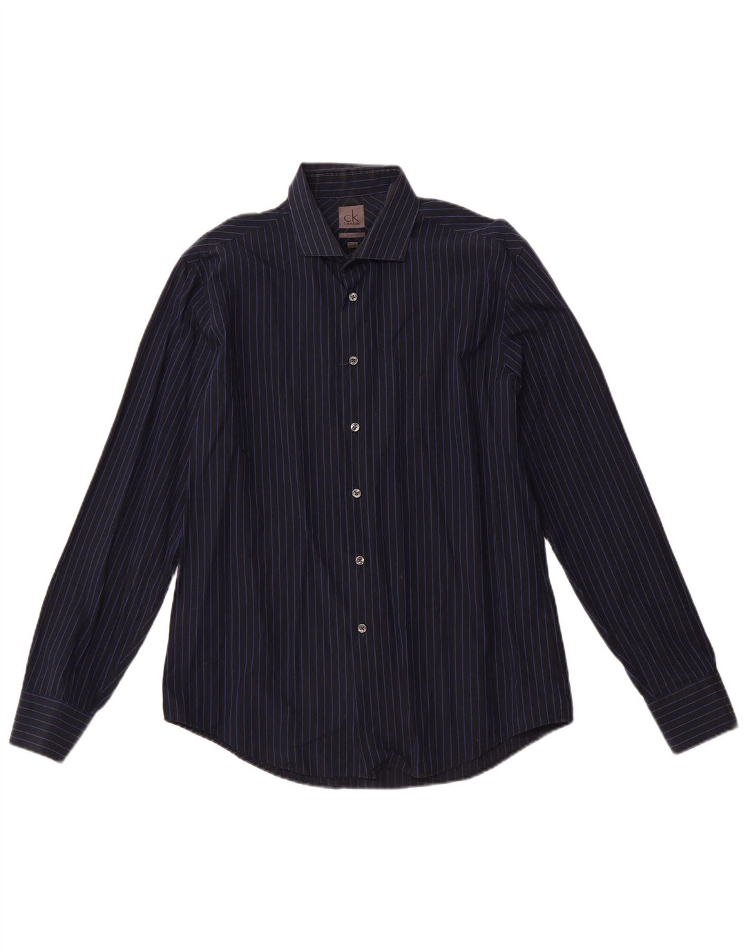 Camisa masculina CALVIN KLEIN Slim Fit tamanho 16 41 grande algodão listrado azul marinho