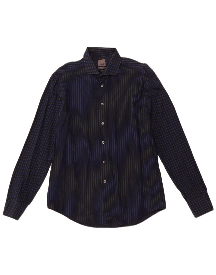 Camisa masculina CALVIN KLEIN Slim Fit tamanho 16 41 grande algodão listrado azul marinho