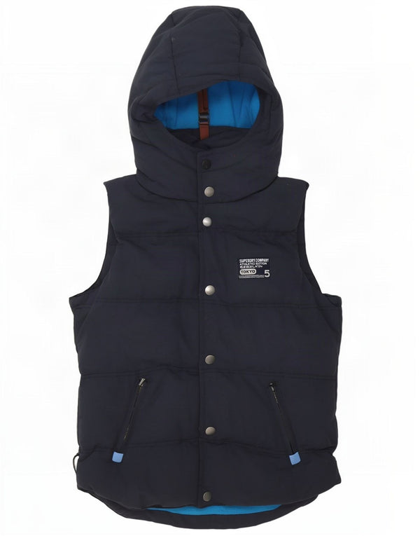 Colete acolchoado com capuz gráfico masculino Superdry UK 38 nylon azul marinho médio
