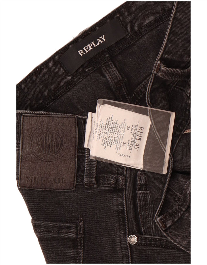 Replay Mens Anbass Slim Jeans W34 L32 Algodão Preto