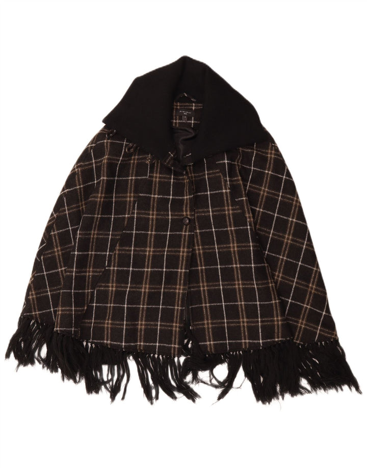 Casaco Poncho Feminino Project UK 10 Poliéster Xadrez Marrom Pequeno