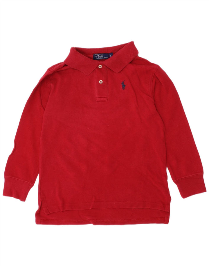 POLO RALPH LAUREN Camisa polo masculina de manga comprida 3-4 anos algodão vermelho
