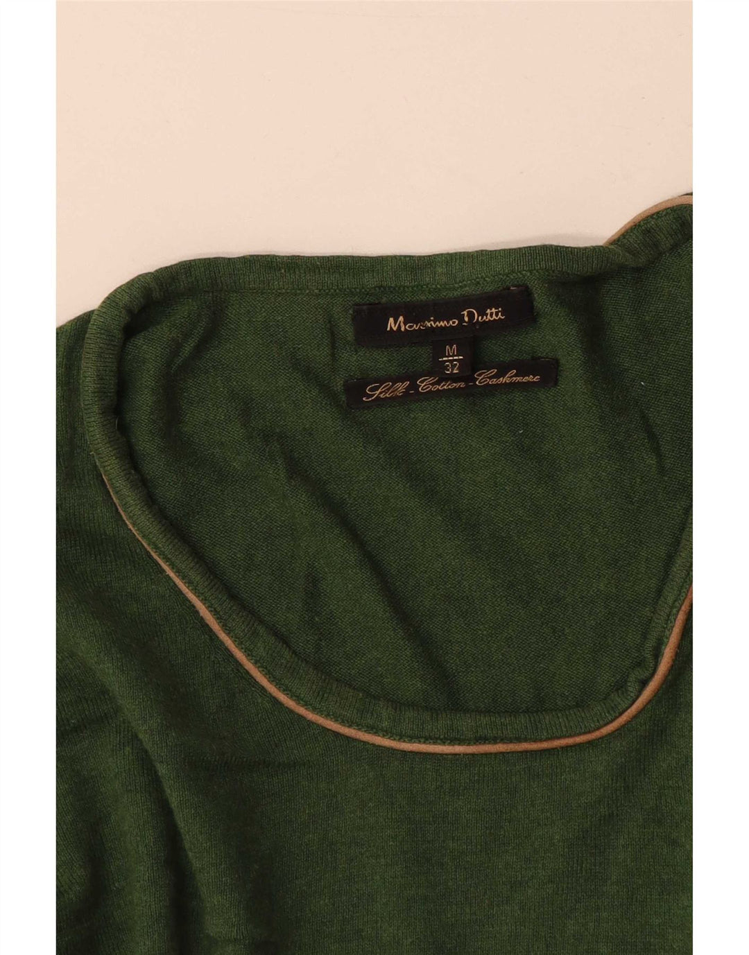 Suéter feminino Massimo Dutti com gola canoa Reino Unido 12 seda verde médio