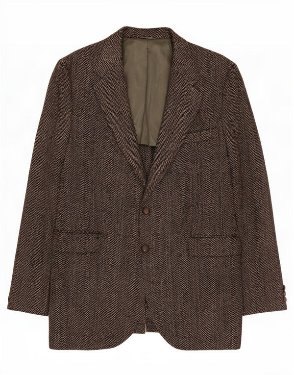 Jaqueta blazer masculina de 2 botões Harris Tweed Reino Unido 40 grande lã espinha de peixe cinza
