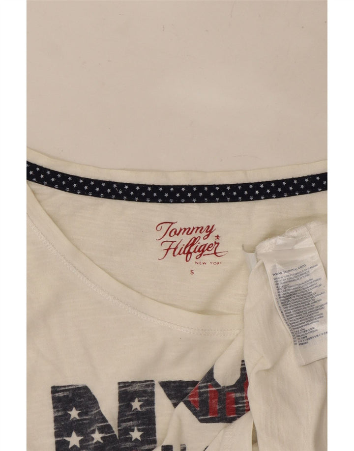 Camiseta feminina TOMMY HILFIGER com estampa grande grande Reino Unido 10 pequena branca