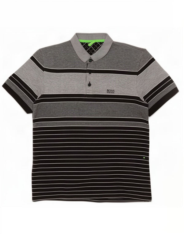 Camisa polo masculina Hugo Boss grande algodão listrado cinza