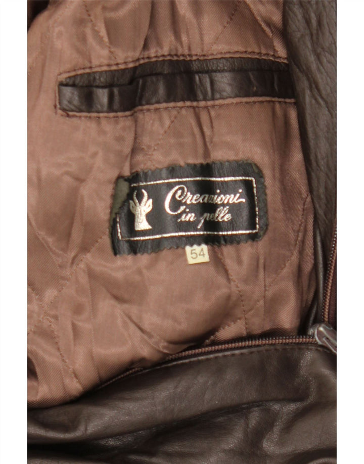 Jaqueta de couro masculina VINTAGE IT 54 2XL couro marrom