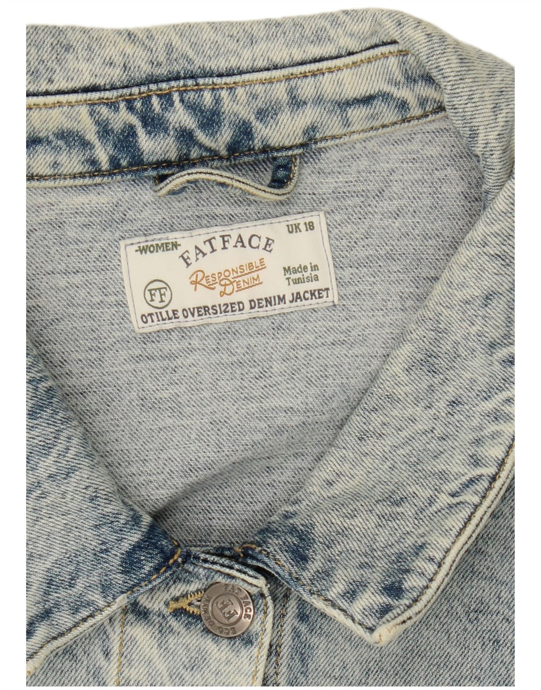 Jaqueta jeans feminina Fat Face UK 18 XL algodão azul