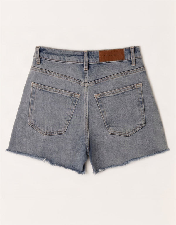 Shorts jeans feminino Topshop Mom UK 8 pequeno W25 azul