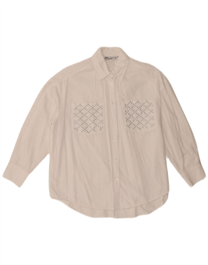 Camisa oversized feminina Zara UK 6 XS algodão branco