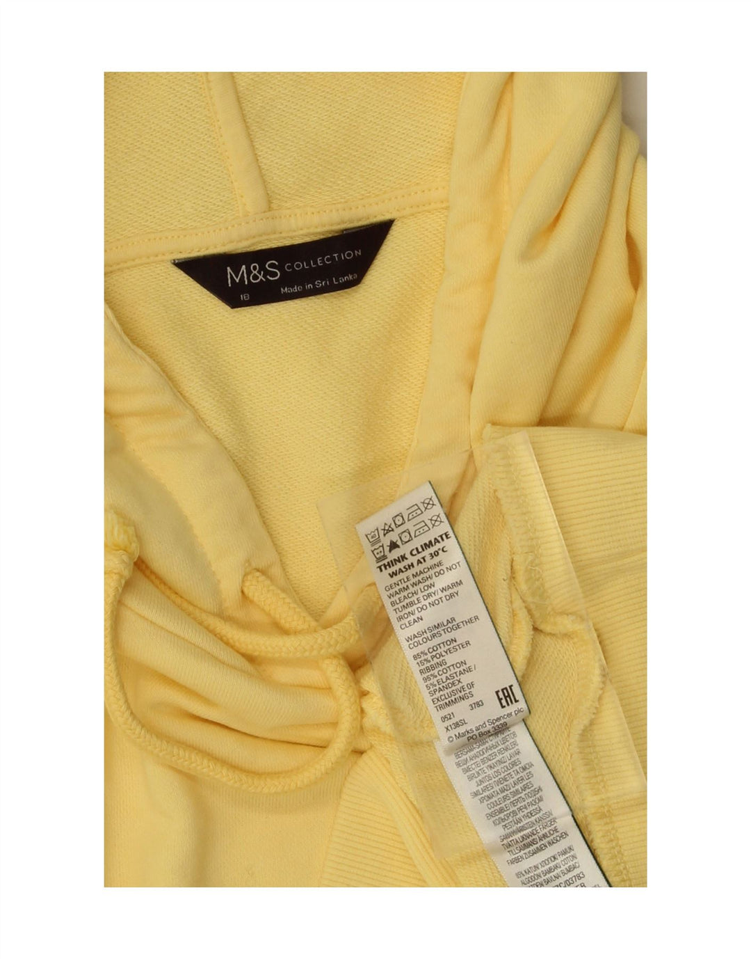 MARKS & SPENCER Womens Hoodie Jumper UK 18 XL Yellow Cotton Vintage Marks & Spencer and Second-Hand Marks & Spencer from Messina Hembry 